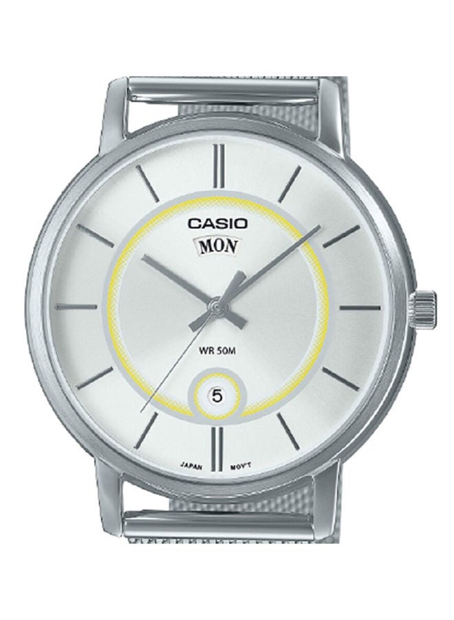 CASIO ساعة رجالية انالوج بمينا ابيض وبسوار شبكي من الستانلس ستيل MTP-B120M-7AVDF - Image 3