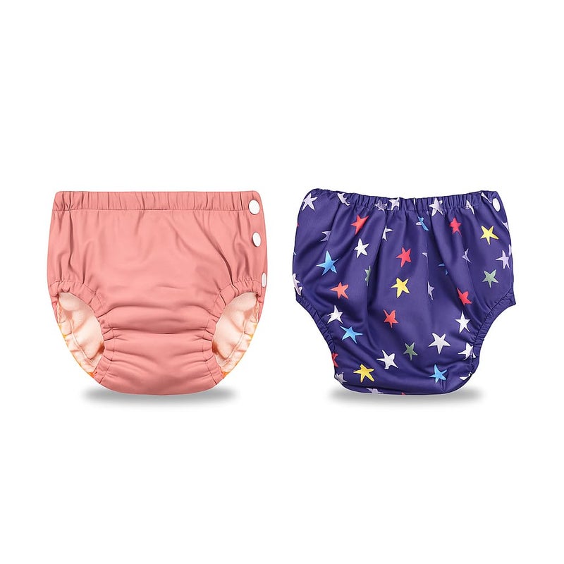 Laee cute “Reusable Baby Swim Diapers | Adjustable & Washable Cloth Training Pants | Leak-Proof, Eco-Friendly | Pack of 2 (pink+purple) - Image 1