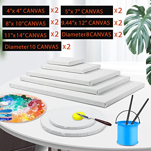 ESRICH 14 Packs Stretched Canvases for Painting, Multi Pack 11x14, 9.44x12, 8x10, 5x7, 4x4, Round Canvas with 8x8,10x10(2 of Each), Blank Primed Canvas, for Oil Paint, Acrylic Paint, for Beginners, Artists. - Image 5