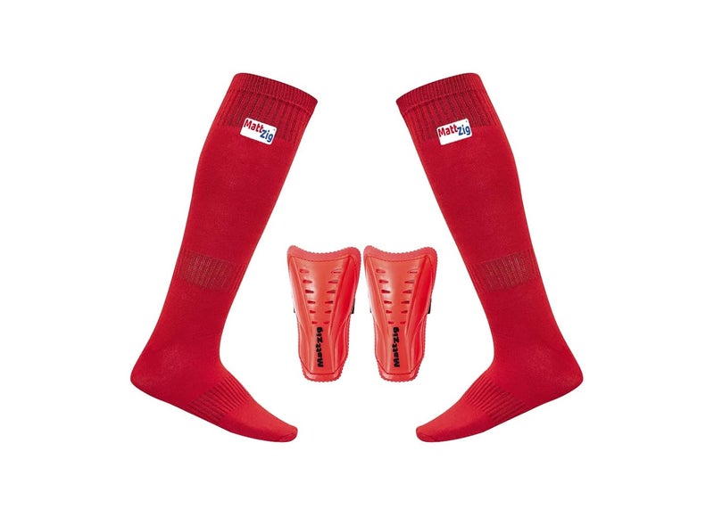 MATTZIG ® Congo Football Kit (One Pair of Football Socks & One Pair of Football Shin Guard) (Red) - Image 1