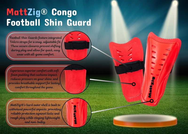 MATTZIG ® Congo Football Kit (One Pair of Football Socks & One Pair of Football Shin Guard) (Red) - Image 3