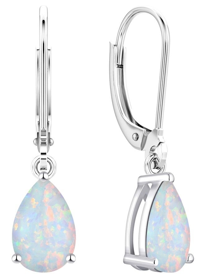 YL 925 Sterling Silver Teardrop Dangle Drop Earrings for Women 7x10 MM Solitaire Created Opal Leverback Jewelry - Image 1