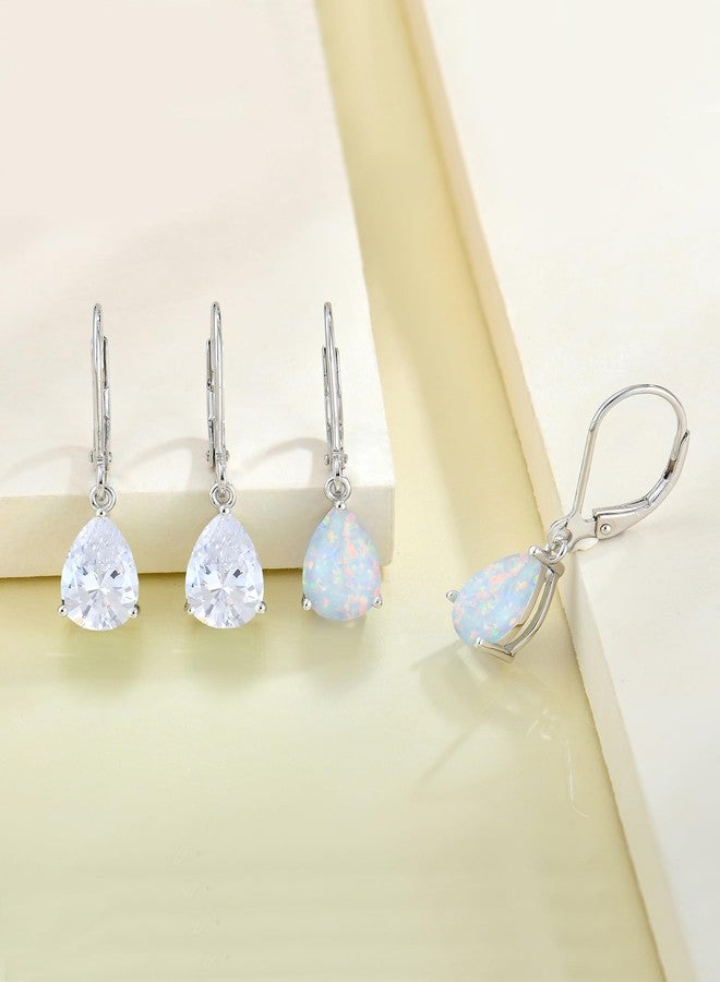 YL 925 Sterling Silver Teardrop Dangle Drop Earrings for Women 7x10 MM Solitaire Created Opal Leverback Jewelry - Image 4