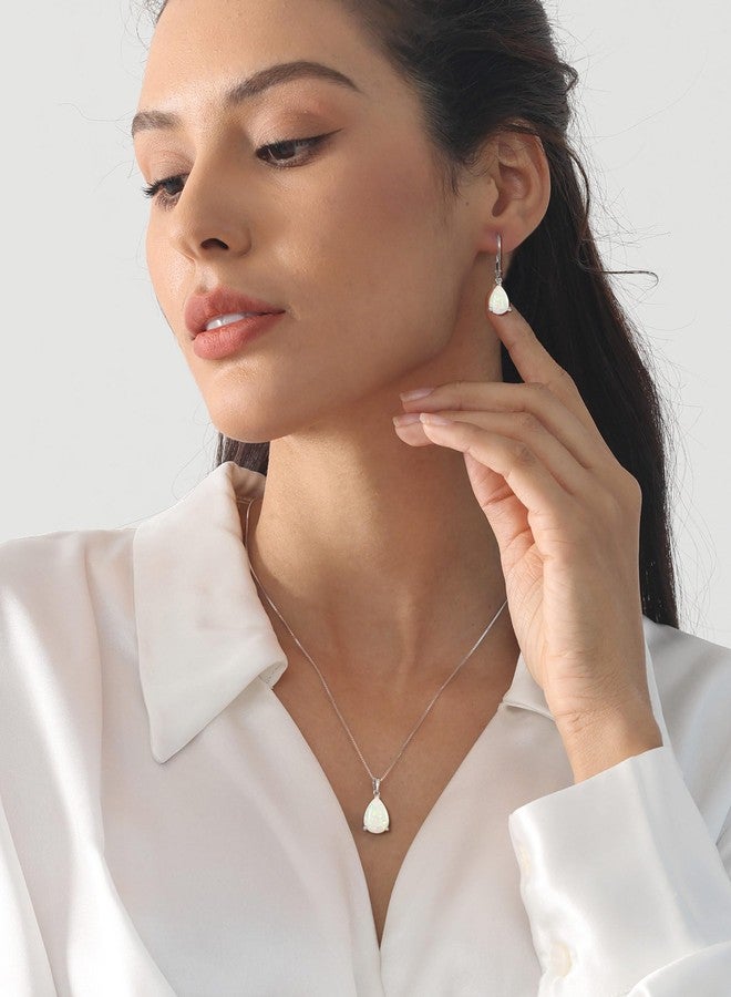 YL 925 Sterling Silver Teardrop Dangle Drop Earrings for Women 7x10 MM Solitaire Created Opal Leverback Jewelry - Image 3