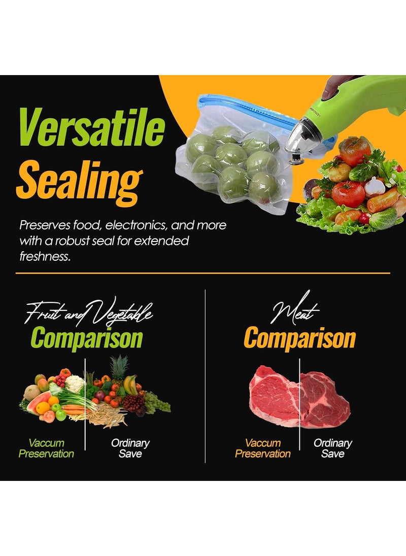 UPSCALE Upscale Compact and Powerful Handheld Vacuum Sealer to preserve food and freshness space saver with 5 reusable vacuum sealer bags Green  - Image 5