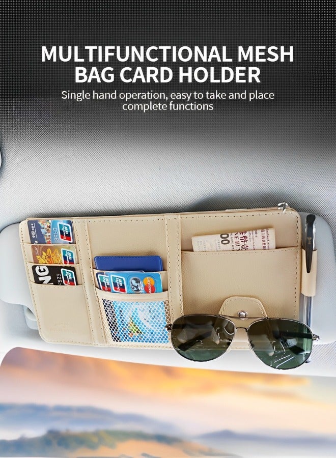 GROIC Car Sun Visor Organizer, Pu Leather Auto Interior Accessories Storage Multi-Pocket Double Zipper Net Pocket, for Cards Pens Sunglasses Holders Newest  - Image 2