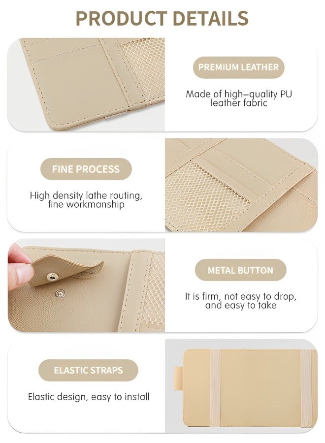 GROIC Car Sun Visor Organizer, Pu Leather Auto Interior Accessories Storage Multi-Pocket Double Zipper Net Pocket, for Cards Pens Sunglasses Holders Newest  - Image 4