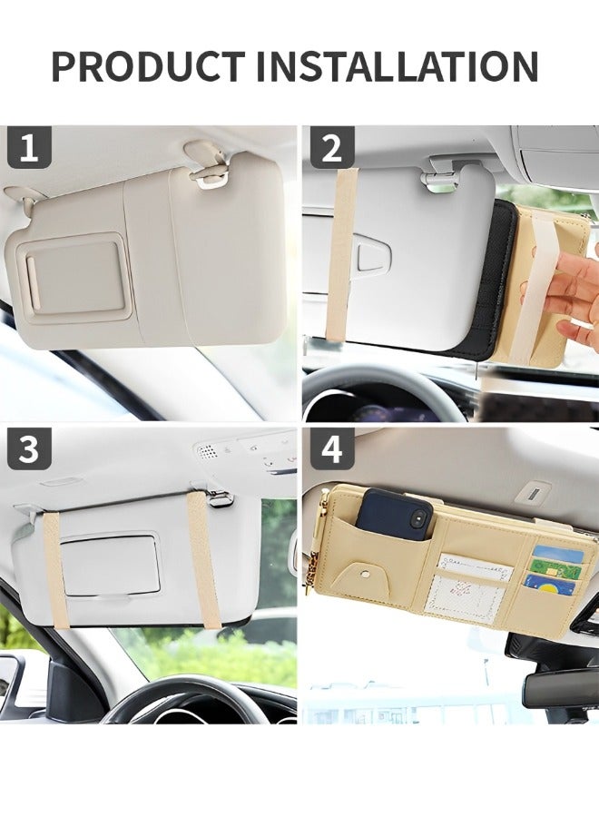 GROIC Car Sun Visor Organizer, Pu Leather Auto Interior Accessories Storage Multi-Pocket Double Zipper Net Pocket, for Cards Pens Sunglasses Holders Newest  - Image 5