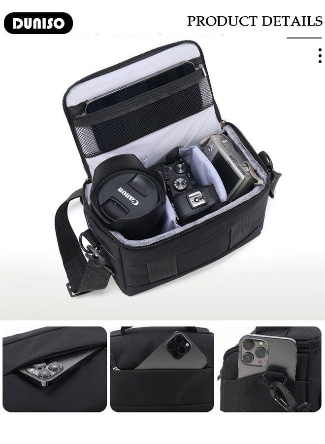 DUNISO Black Camera Bag Compact Camera Shoulder Bag for Photographers, Waterproof Anti-shock Camera Case Bag for DSLR/SLR/Mirrorless Cameras, Lenses, Accessories - Image 3