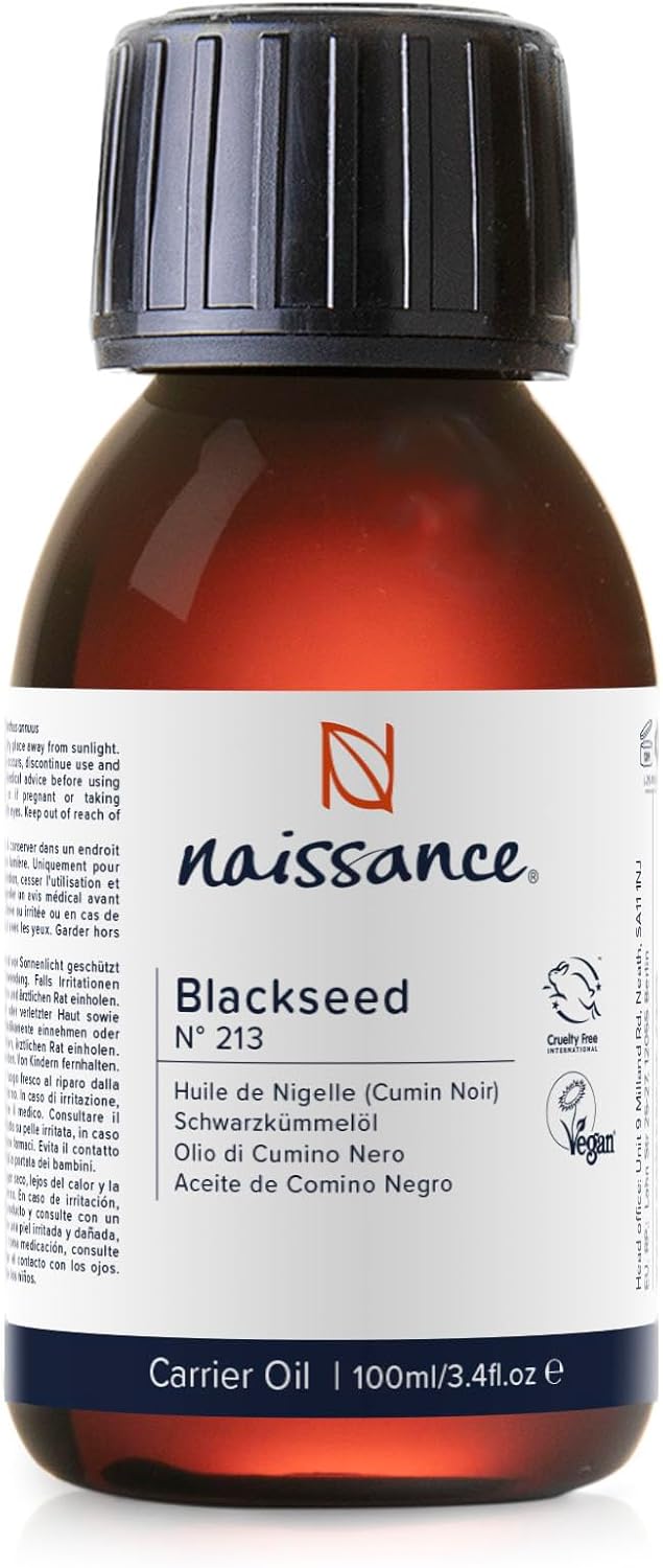 Naissance Cold Pressed Black Seed Oil No 213 100ml Cumin Seed Nigella Sativa Natural Unrefined Vegan for Skin Face Nails Body Hair Growth Shampoo Massage