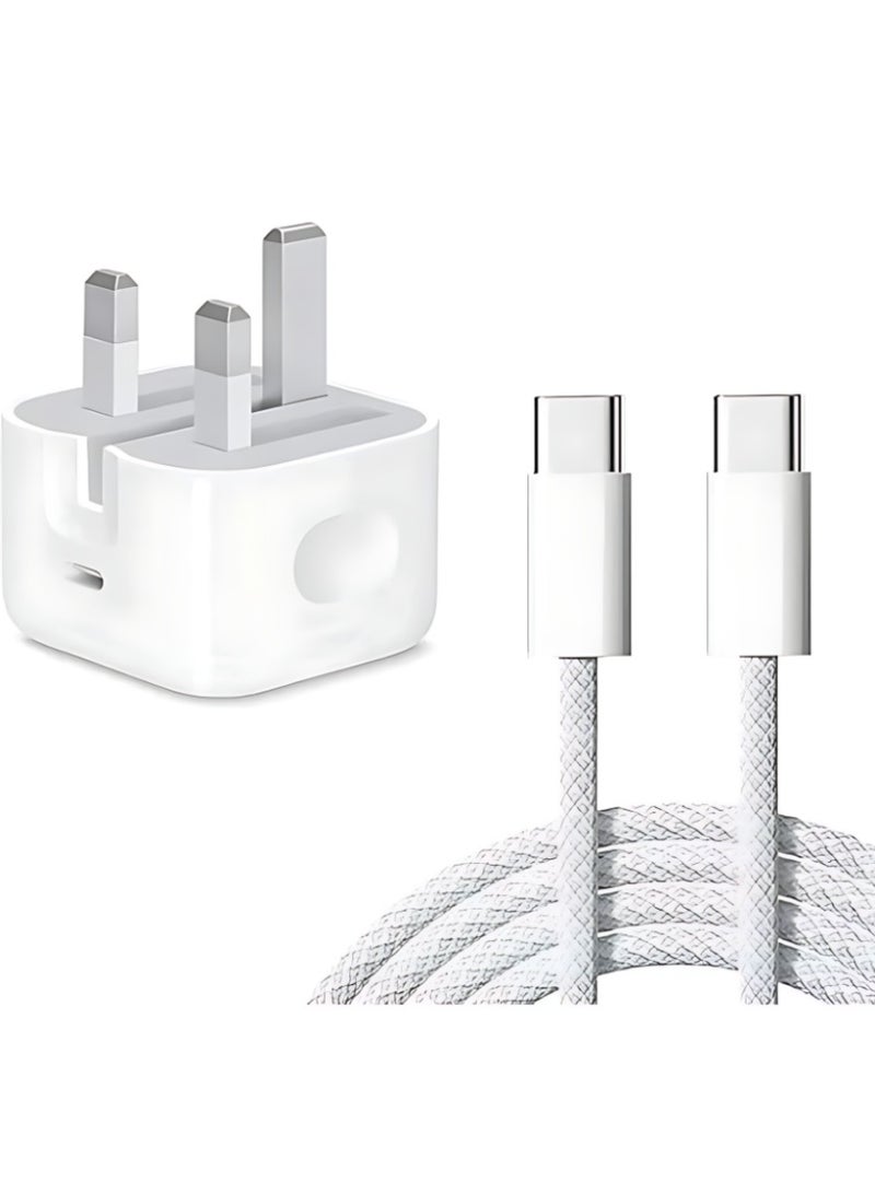CLAVON شاحن سريع 35 واط لأجهزة آيفون | شاحن حائط سريع USB C مع كابل شحن Type C إلى C بطول 1 متر متوافق مع آيفون 17/16/15/Pro Max/Pro/Plus وجميع الهواتف المحمولة Type C - Image 1