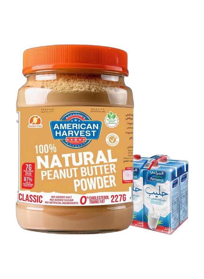 noon All Natural Peanut Butter Powder & Long Life Milk Low Fat Plain 1Liters Pack of 4 Bundle - Image 1
