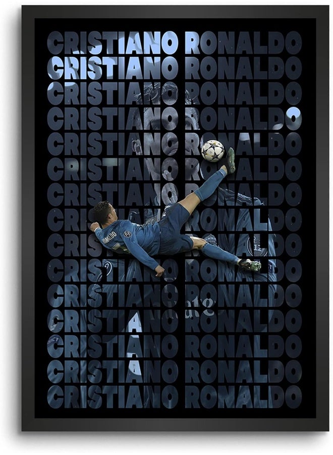 Emoda Home Trove Cristiano Ronaldo Best Goal Wall Decoration Art Framed Poster, 12 Inch x 18 Inch, Glass with 0.5 Inch Black Wooden Frame - Image 1