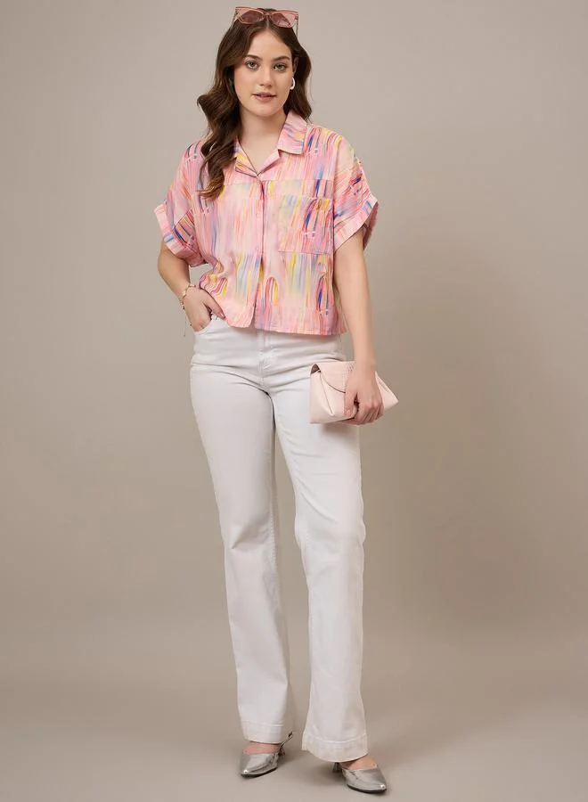 Kuwarii Multi Marble Print Boxy Satin Shirt