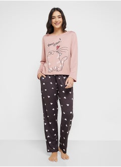 Ginger Long Sleeves Bonjour T-Shirt & Pyjama Set  - Image 1