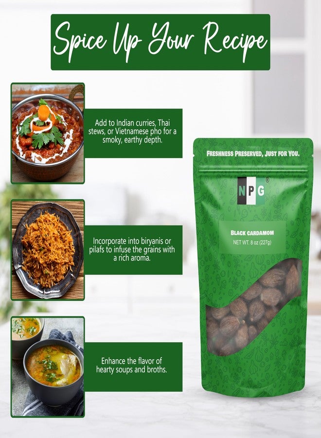 NPG Premium Black Cardamom Pods (Tsao Ko/Cao Guo) 8 Ounces Whole, Large, and Aromatic Brown Seed Pods, All-Natural Non-GMO Spice for Indian Biryani, Curry, Vietnamese Pho, Chinese Stews, and Middle Eastern Cooking - Image 4