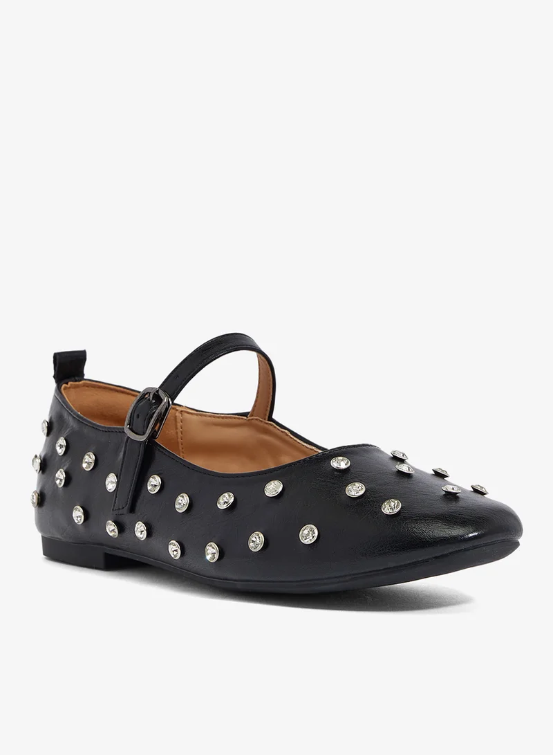 Ginger Metal Detail Embellished Ballet Flats With Strap