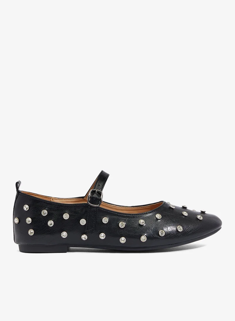 Metal Detail Embellished Ballet Flats With Strap