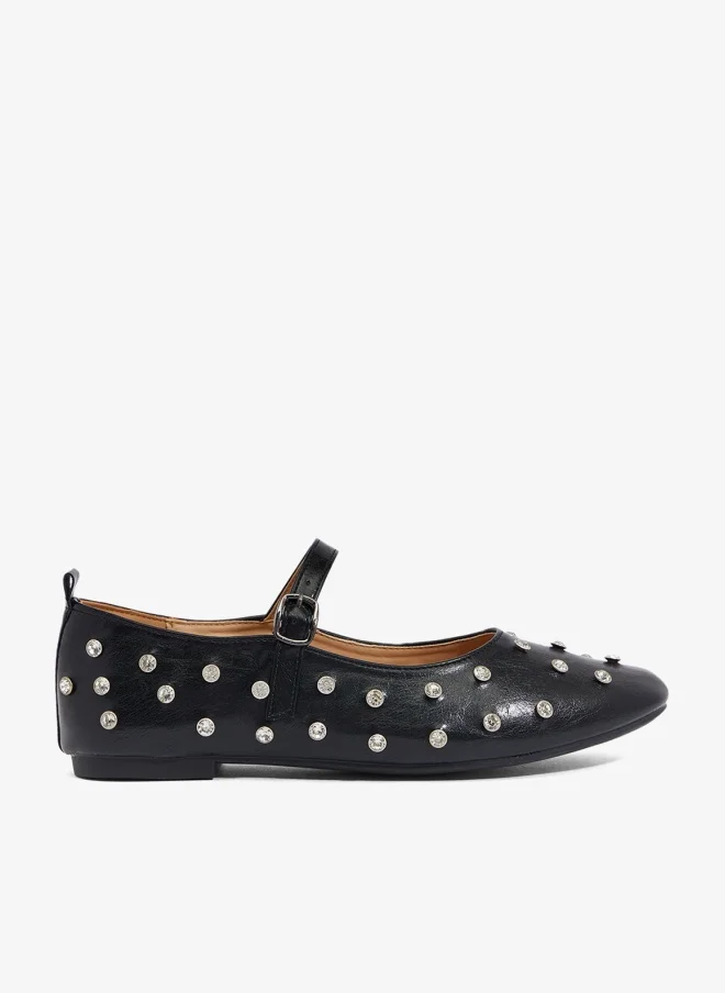 Ginger Metal Detail Embellished Ballet Flats With Strap