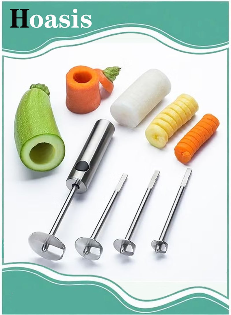 Hoasis Stainless Steel Vegetable Drill Fruit Corer And Veggie Spiralizer Twister Set Ergonomic Handle With 4 Sizes for Coring and Hollowing out Zucchini, Potatoes, Carrot,Apple  - Image 1