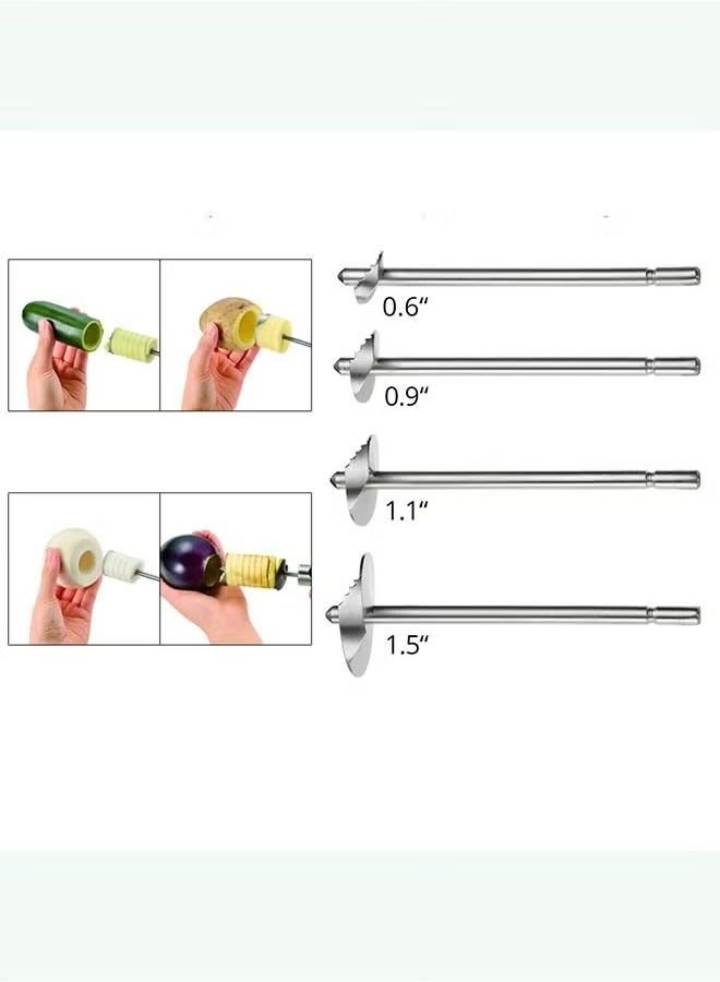Hoasis Stainless Steel Vegetable Drill Fruit Corer And Veggie Spiralizer Twister Set Ergonomic Handle With 4 Sizes for Coring and Hollowing out Zucchini, Potatoes, Carrot,Apple  - Image 3