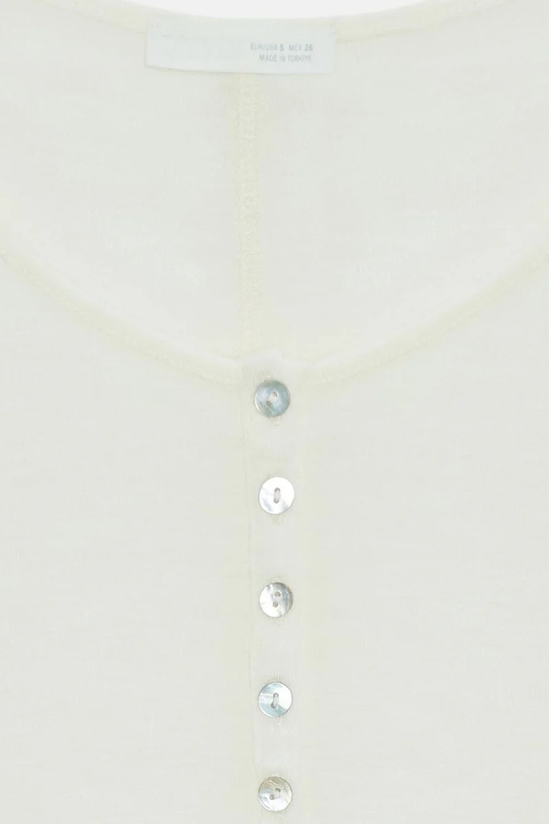 Dilvin Ivory Natural DILVIN Slim-Fit Wool Knit Blouse With Buttons for Women | Best Price UAE
