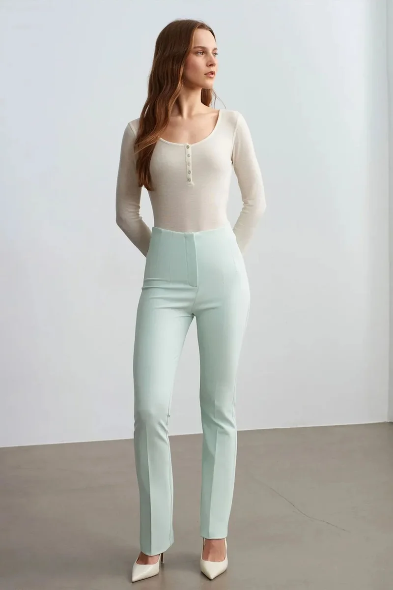 Dilvin Ivory Natural DILVIN Slim-Fit Wool Knit Blouse With Buttons for Women | Best Price UAE