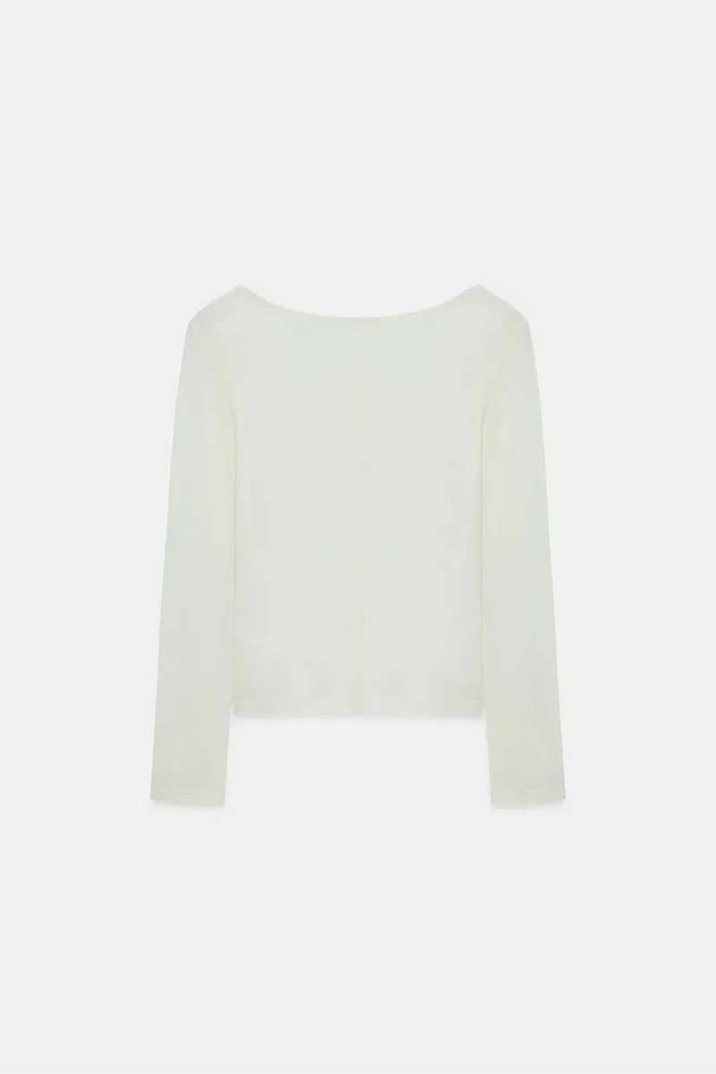 Dilvin Ivory Natural DILVIN Slim-Fit Wool Knit Blouse With Buttons for Women | Best Price UAE