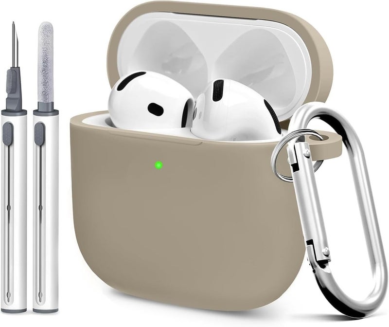 NOUKAJU Silicone Case Cover for AirPods 4th Gen, Soft Skin, Full Protection, Keychain, Cleaner Kit (Milk Tea) - Image 2
