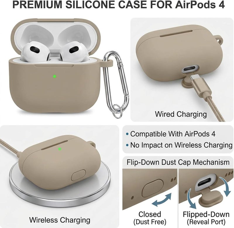 NOUKAJU Silicone Case Cover for AirPods 4th Gen, Soft Skin, Full Protection, Keychain, Cleaner Kit (Milk Tea) - Image 4