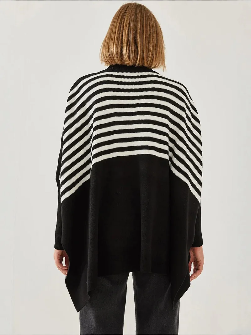 Bianco Lucci Black LUCCI Striped Turtleneck Loose Fit Sweater for Women | Best Price UAE