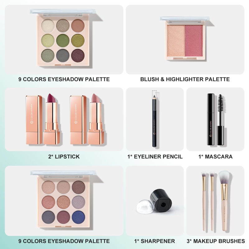 Color Nymph All In One Makeup Kit, Makeup Gift Set for Beginners Teenager Girls with Eyeshadow Palette Blush Lipstick Lip Pencil Eye Pencil Brush Mascara Portable Bag - Image 2