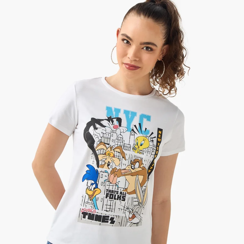 SP Characters Looney Tunes Print T-shirt with Short Sleeves