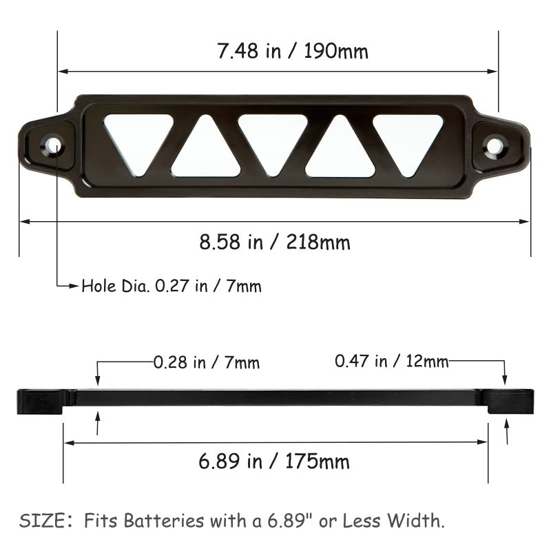Young Dance Battery Hold Down Bracket, Aluminum Alloy Battery Tie Down Bracket, Battery Tray for Car Battery Mount Bracket Hold Lock Accessories, Car Battery Lock Down- with 10inches J Bolts (Black) - Image 2