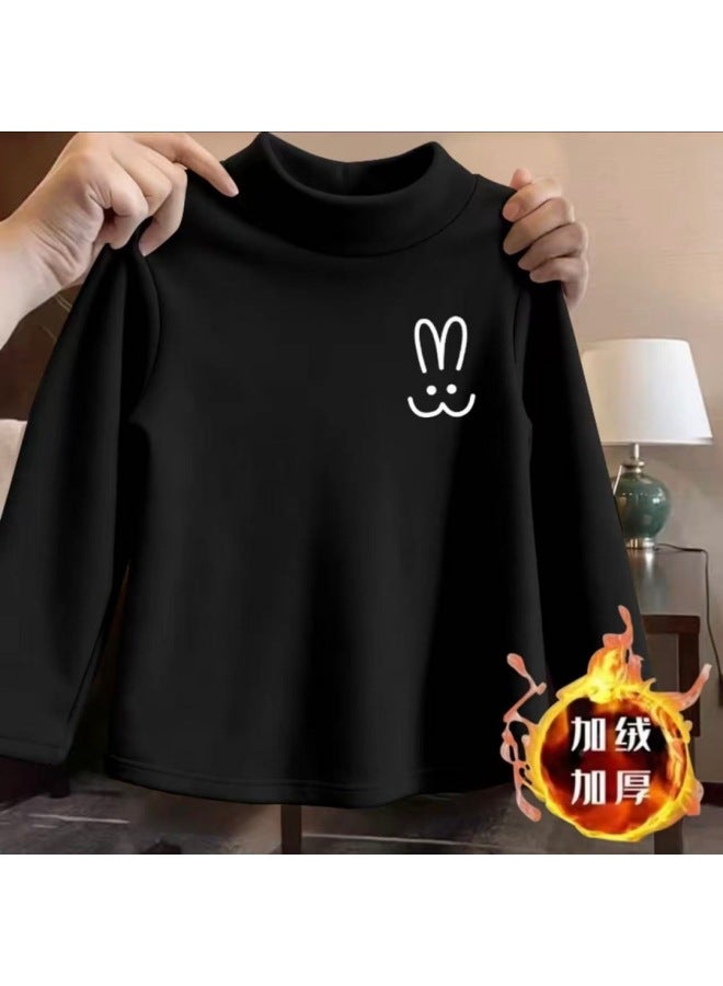 Boys And Girls Thickeneded Velvet Bottoming Shirts, Autumn And Winter Half Turtleneck Long-sleeved T-shirts, Warm Inner Wear, Trendy Velvet Tops