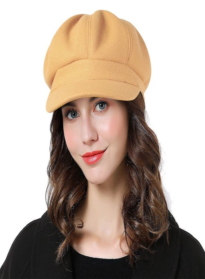 Sumolux Women Beret Newsboy Hat French Wool Cap Classic Autumn Spring Winter Hats, Camel, One size - Image 1