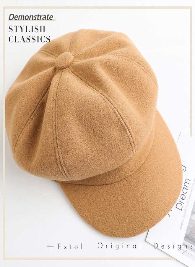 Sumolux Women Beret Newsboy Hat French Wool Cap Classic Autumn Spring Winter Hats, Camel, One size - Image 5