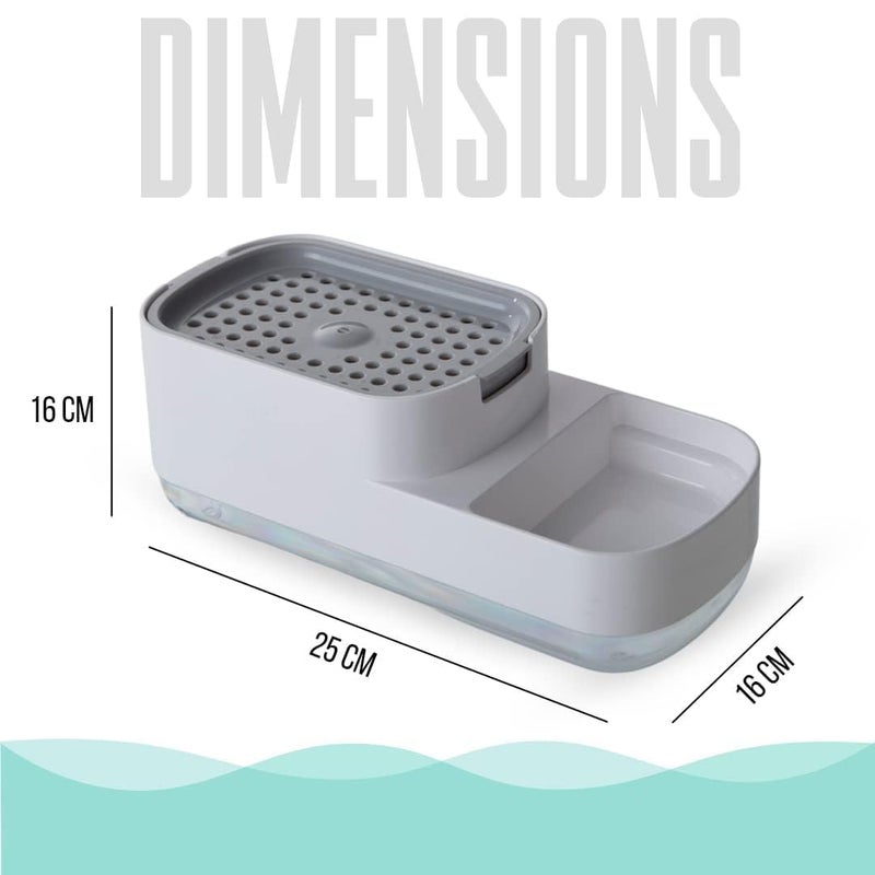 VATTU Soap Dispenser for Kitchen with Sponge Holder 400ml Hollow Design Durable Smooth Body Rust Proof 3 in 1 Liquid Soap Dispenser Sink Dish Washing Soap Dispenser Set NR1862 Pack of 1 - Image 2