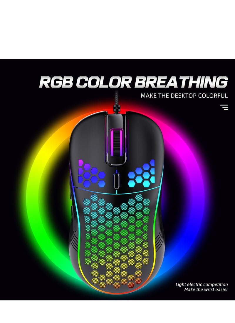 Honeycomb Gaming Mouse - Light Weight RGB PC Mouse - 65 g PC Accessories - USB Mouse Wired - Matte Black Wired Gaming Mouse  - Image 2