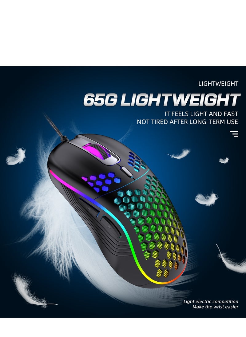 Honeycomb Gaming Mouse - Light Weight RGB PC Mouse - 65 g PC Accessories - USB Mouse Wired - Matte Black Wired Gaming Mouse  - Image 3