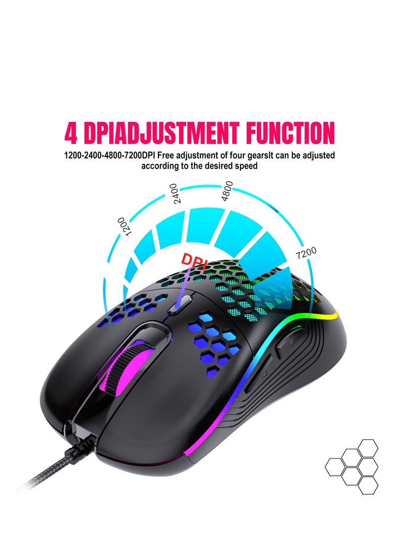 Honeycomb Gaming Mouse - Light Weight RGB PC Mouse - 65 g PC Accessories - USB Mouse Wired - Matte Black Wired Gaming Mouse  - Image 5