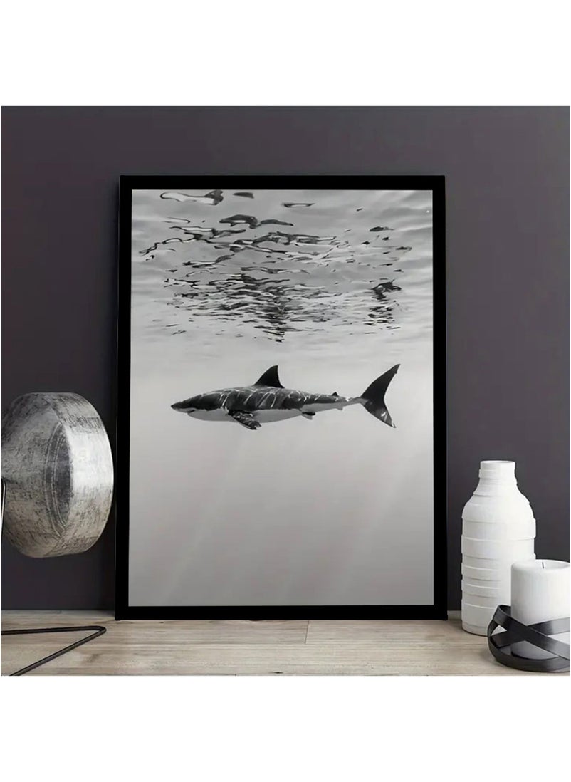 Spoil Your Wall Shark Print Wall Poster with Black Frame, Wall Arts Home Décor Photo Frames, 40x55 cm by Spoil Your Wall  - Image 1