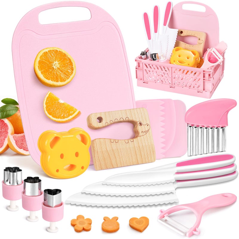 Suhctuptx Toddler Knife Set Kids Knife Set for Real Cooking Kid Safe Knives with Cutting Board Crinkle Cutters Montessori Kitchen Toys Toddler Girl Gifts Age 3 4 5 6 7 8 Year Old - Image 3