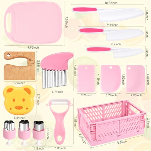 Suhctuptx Toddler Knife Set Kids Knife Set for Real Cooking Kid Safe Knives with Cutting Board Crinkle Cutters Montessori Kitchen Toys Toddler Girl Gifts Age 3 4 5 6 7 8 Year Old - Image 5