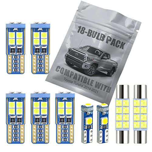 EBAIFUN 18-Pack White LED Interior Light Kit Compatible with Toyota Tundra 2014-2021 Map Dome Trunk Vanity Mirror License Plate Light Bulb Replacement Super Bright 6000K Package - Image 1