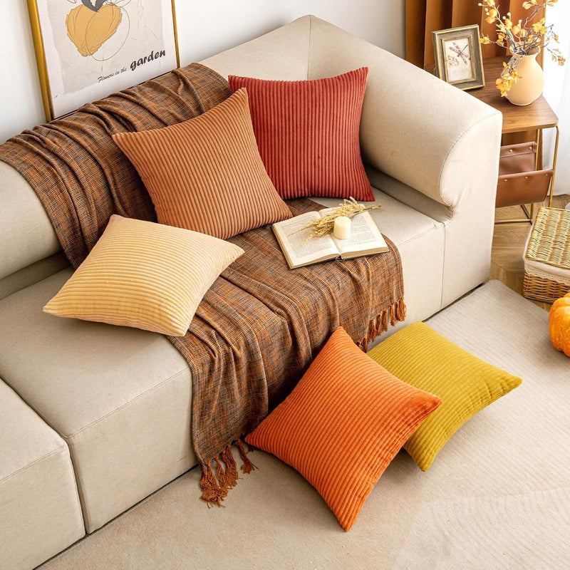 EMEMA Pack of 2 Corduroy Throw Pillow Covers Decorative Soft Striped Square Cushion Cases Pillowcases Spring for Couch Sofa Bedroom Chair Car 20x20 Inch Sunflower Yellow - Image 4