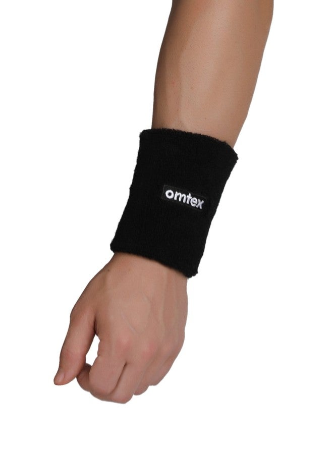 omtex Sweat band wrist band / wrist support for gym, cricket, running and sports activities 5 inches (Black) - Image 2