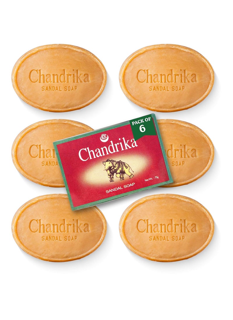 Chandrika Chandrika Sandal Soap  Organic Soap Bar with Vegetable Oil  100 Natural Bar Soap for Men and Women  Vegan Soap for All Skin Types  Handmade Soap  Herbal Body Soap Bars  264 Oz  6Pack 