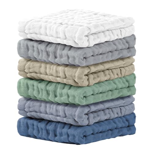 Cuddle Campus Baby Washcloths 6 Packs Muslin Washcloths BabyCotton Burp Cloths Extra Absorbent and Soft Wash Clothes for Newborns 12x12 Inches - Image 1
