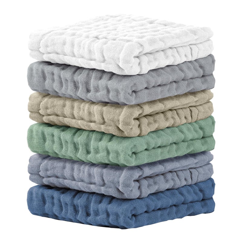 Cuddle Campus Baby Washcloths 6 Packs Muslin Washcloths BabyCotton Burp Cloths Extra Absorbent and Soft Wash Clothes for Newborns 12x12 Inches - Image 2
